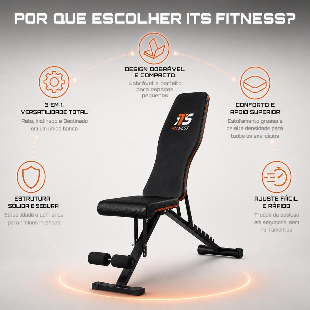 Mostra o banco em uso real, reforçando a aplicação prática para treino de força e a escala do produto em relação ao corpo.