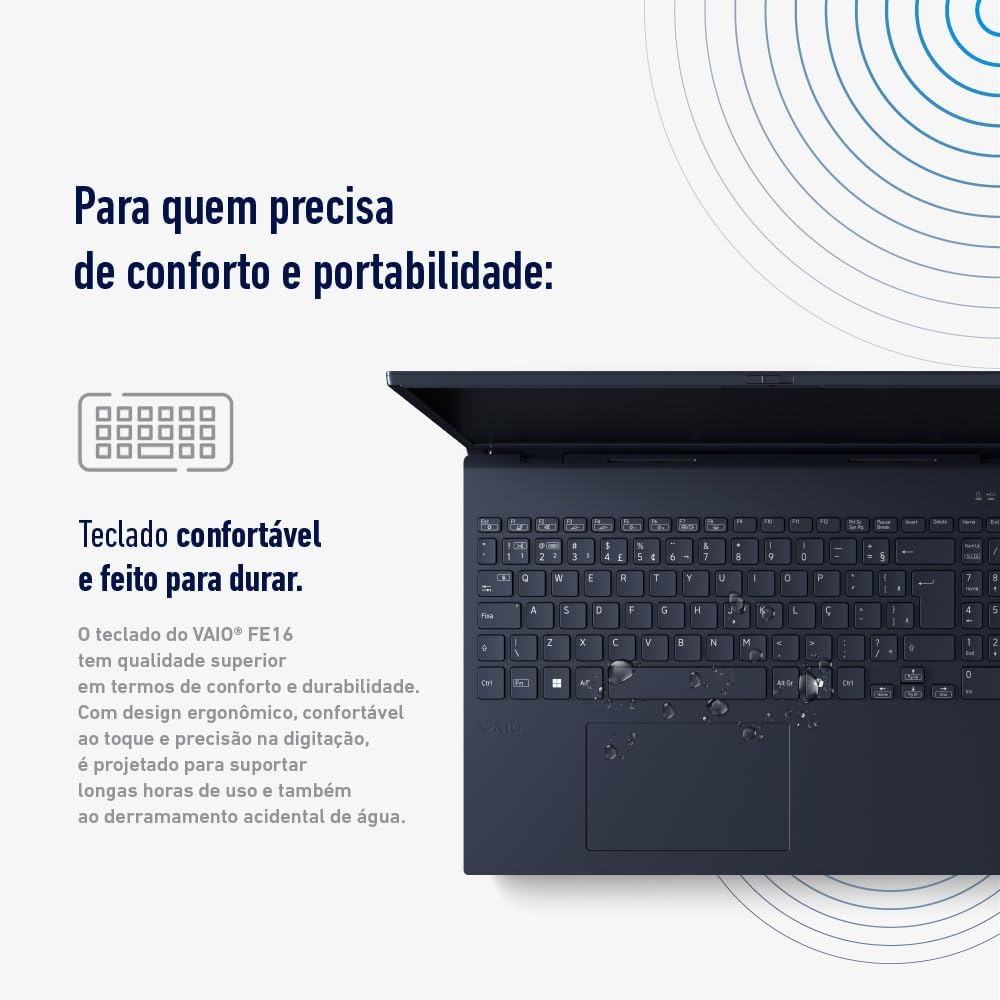 Destaca portabilidade, conectividade e acabamento lateral.