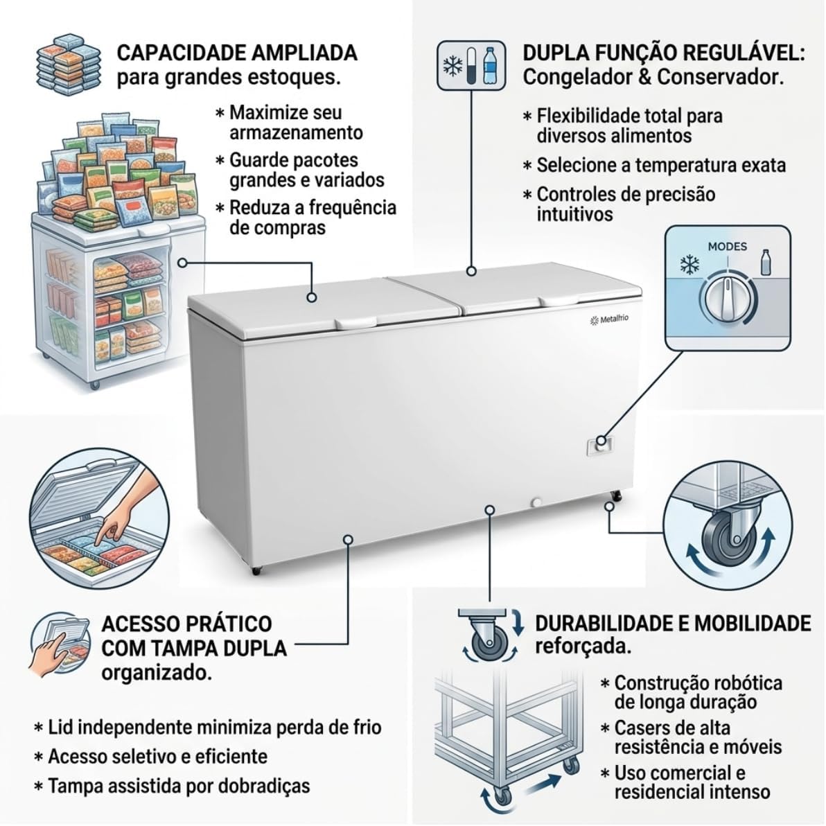 Evidencia como o produto se encaixa no dia a dia de um negócio e o impacto visual do porte no ambiente.
