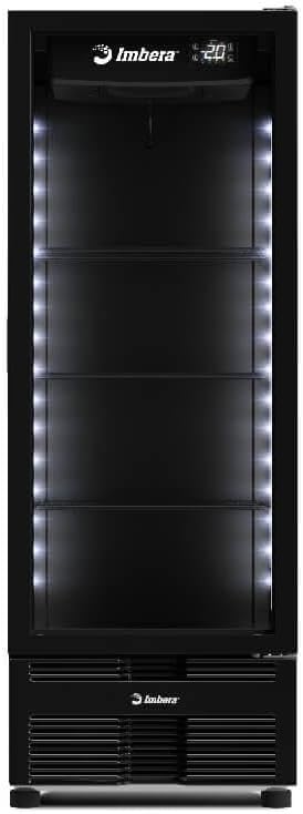 Destaca o design Full Black, a porta de vidro e o porte do equipamento, que são os principais argumentos de compra.
