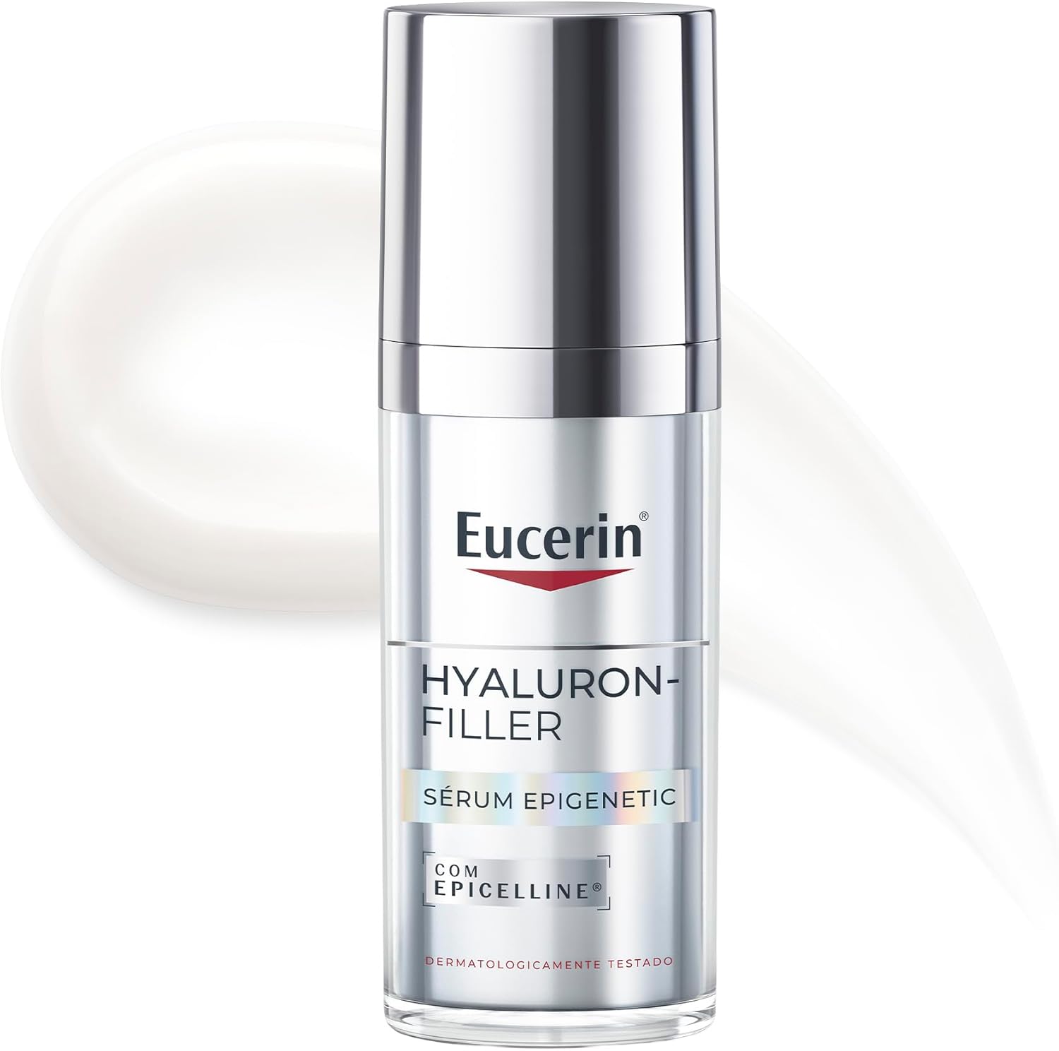 Mostra claramente a identidade do item, o frasco e a proposta de sérum facial anti-idade.