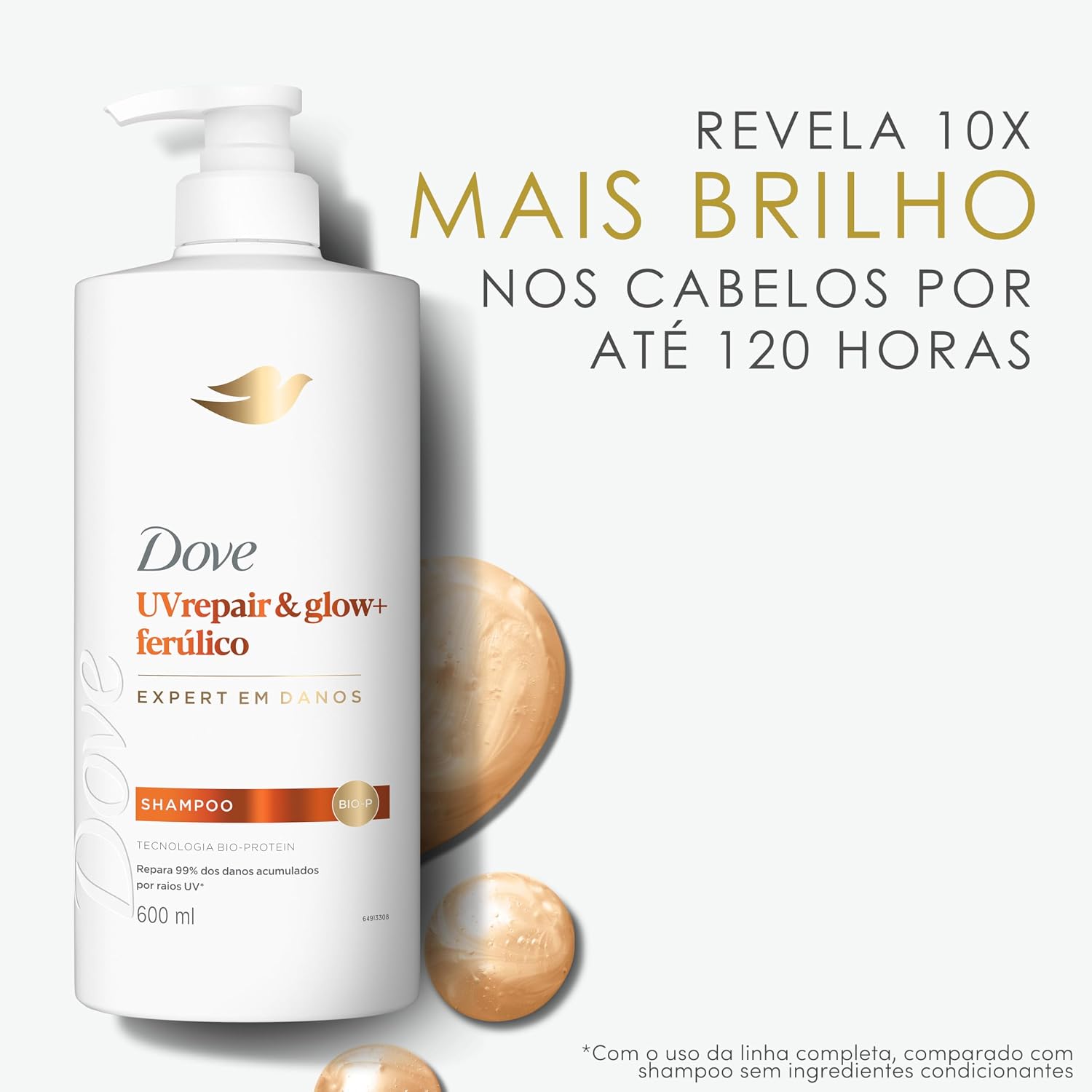 Destaca a promessa de reparação, proteção UV e brilho de forma mais conceitual.