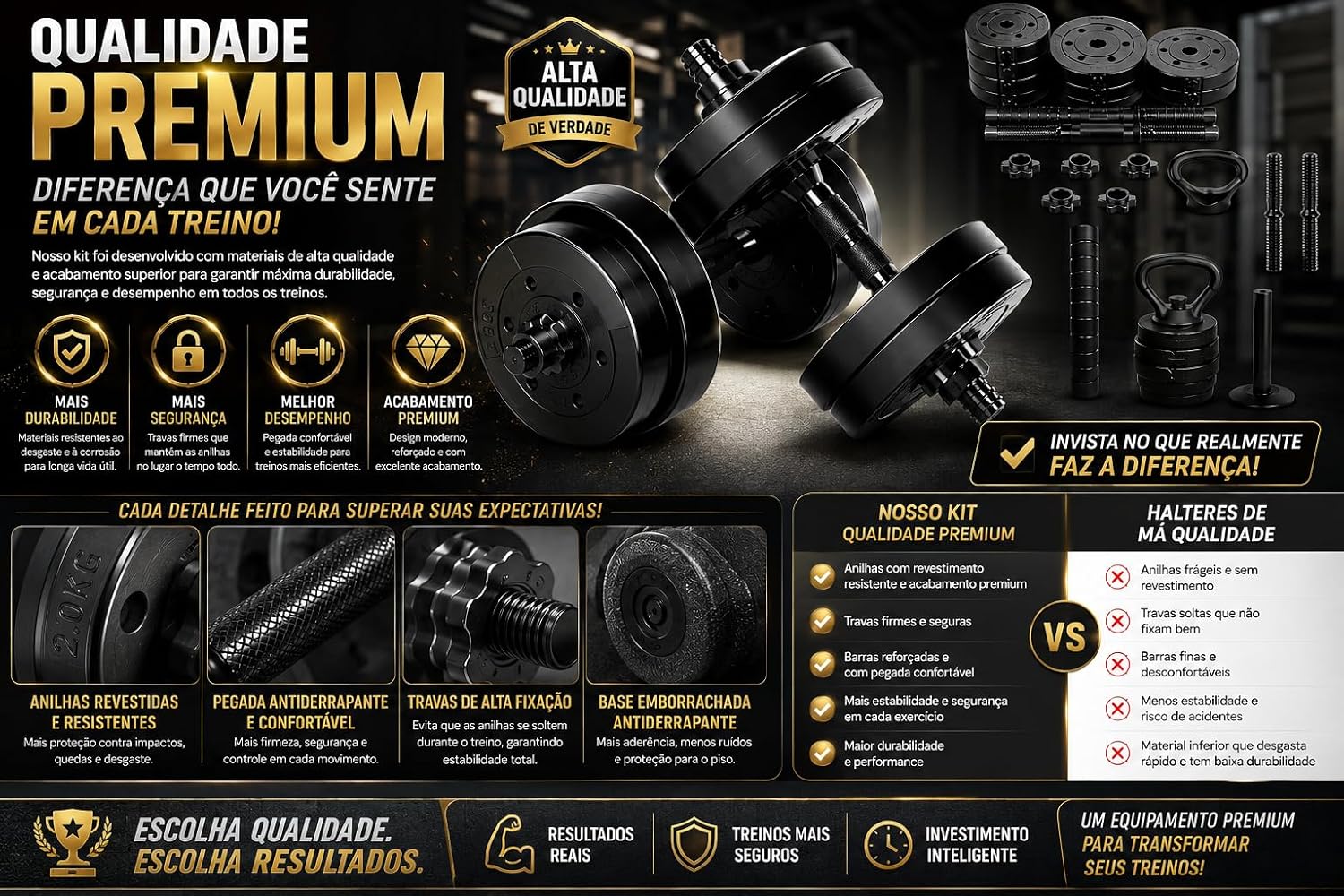 Ajuda a detalhar os componentes e a qualidade aparente dos acabamentos e encaixes.