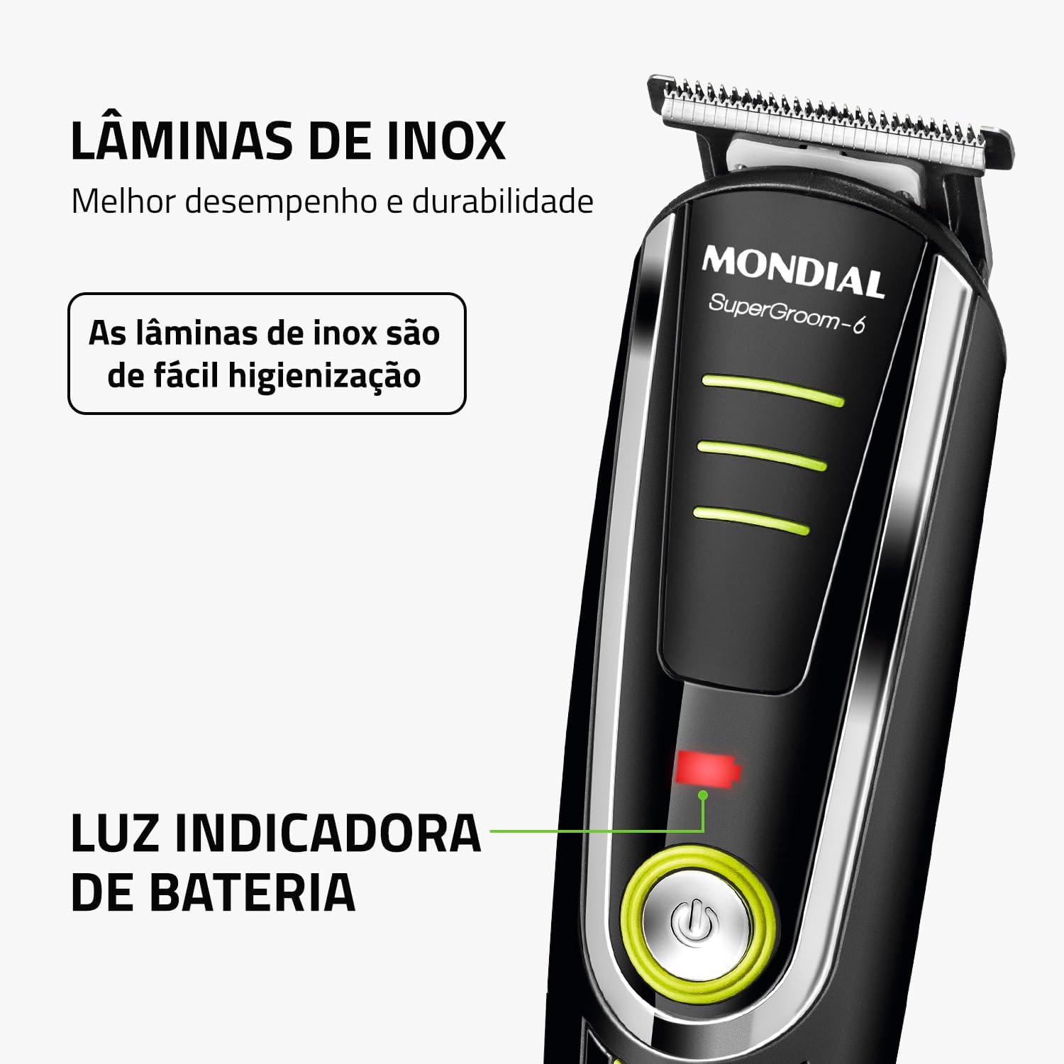 Ajuda a explicar precisão de corte, lâminas em aço inox e desempenho no acabamento.