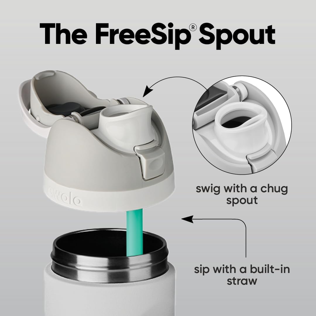 Mostra o sistema FreeSip e a tampa com trava, pontos centrais de usabilidade e conveniência.