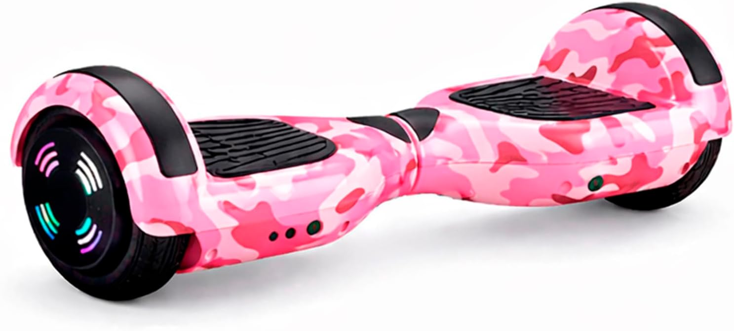 Hoverboard Skate Elétrico 6.5" com Bolsa LED Bluetooth Rosa Camuflado