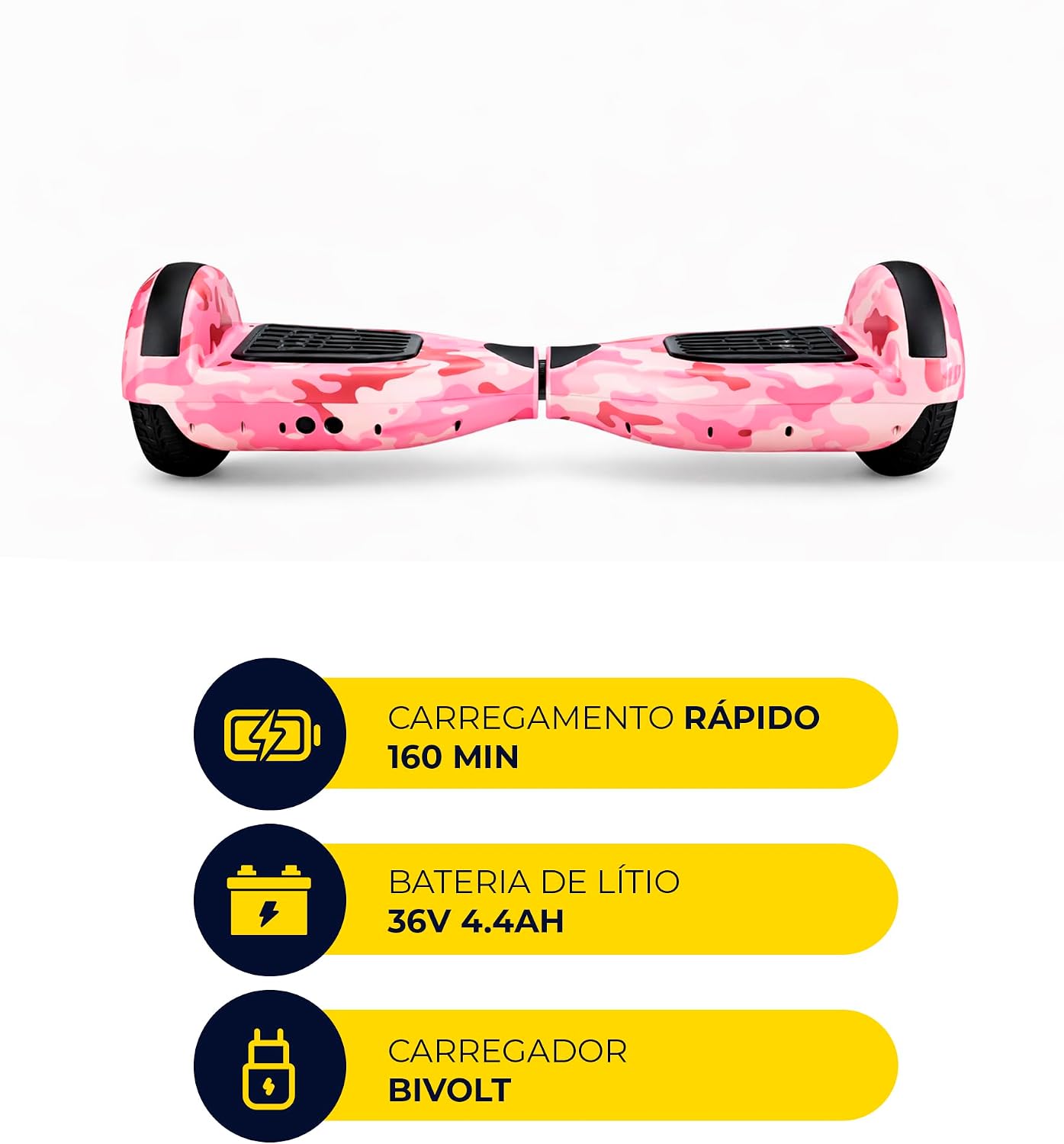 Destaca dimensões, estabilidade visual e formato do equipamento.