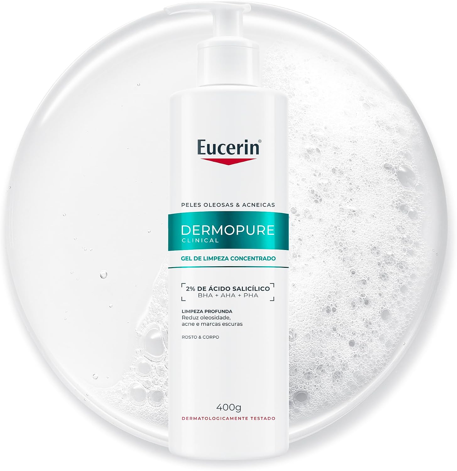 Apresenta a embalagem principal, reforçando marca, proposta antiacne e formato de 400 ml.