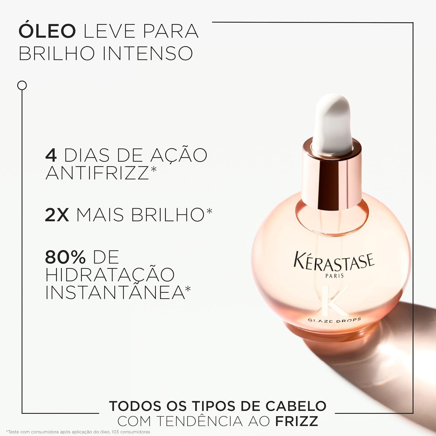 Destaca o formato compacto, o frasco de 45ml e a proposta de uso preciso com conta-gotas.