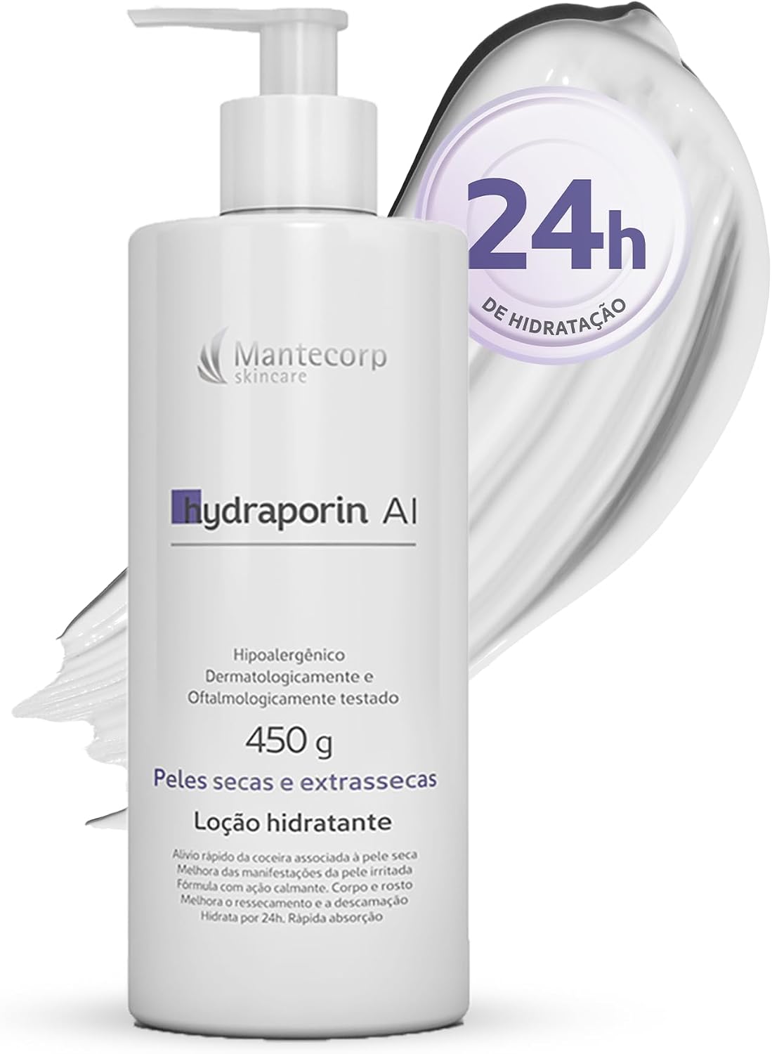 Mantecorp - Hidratante Corporal Hydraporin Ai - Hidratação Intensa para Peles Secas e Sensíveis, Hidrata 24H, Ação Anti-Inflamatória e Calmante - 450G