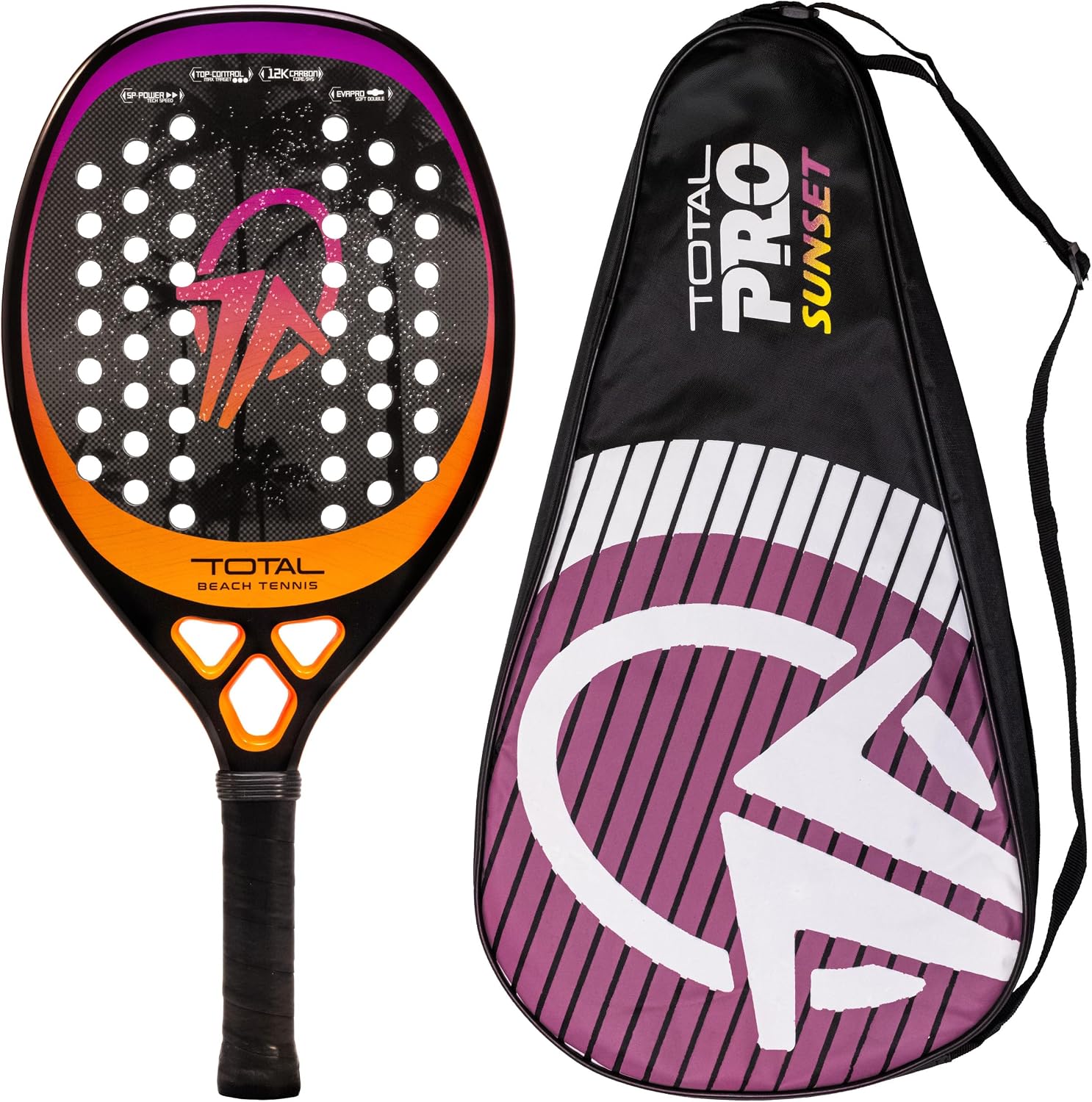 Raquete Beach Tennis Carbono 12K Total Pro Sunset + Capa | Leve e Equilibrada | 1 Ano de Garantia