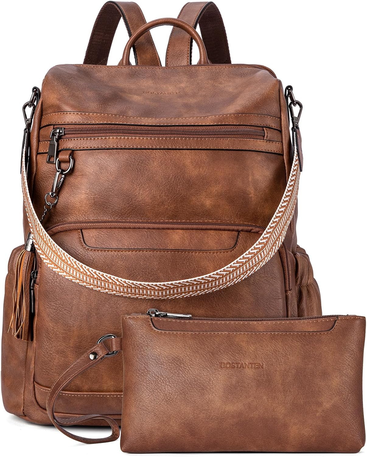 Bostanten Mochila Feminina Em Couro Pu para Notebook 15,6", 2 Em 1 com Bolsa Carteira, Bolso Anti-Furto, Alça Ajustável e Alça para Mala, Ideal para Trabalho, Faculdade e Viagem