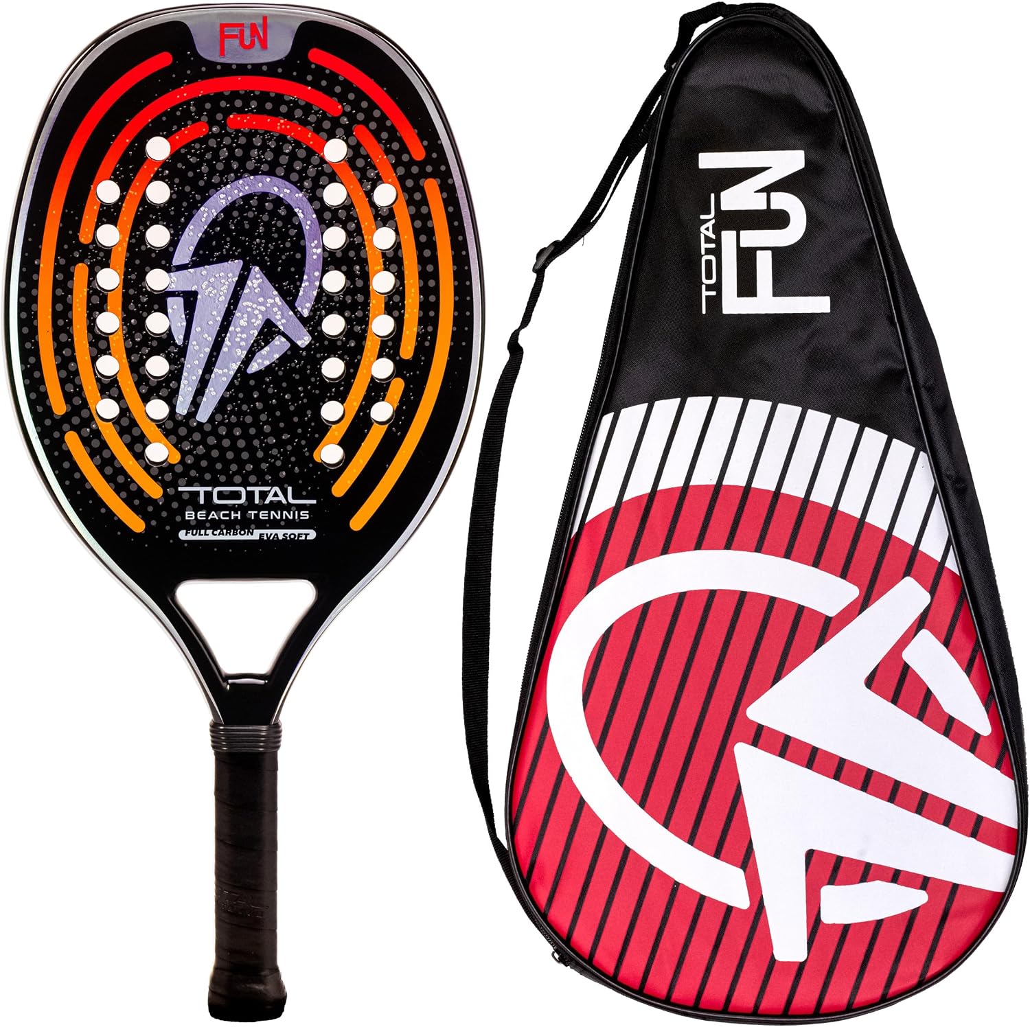 Raquete de Beach Tennis Carbono Total Fun + Capa | Leve e Equilibrada | 1 Ano de Garantia