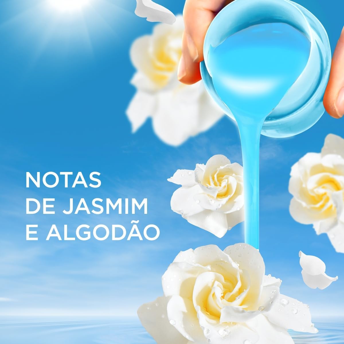 Ajuda a evidenciar os principais diferenciais: perfume duradouro, cápsulas fixa-perfume e rendimento concentrado.