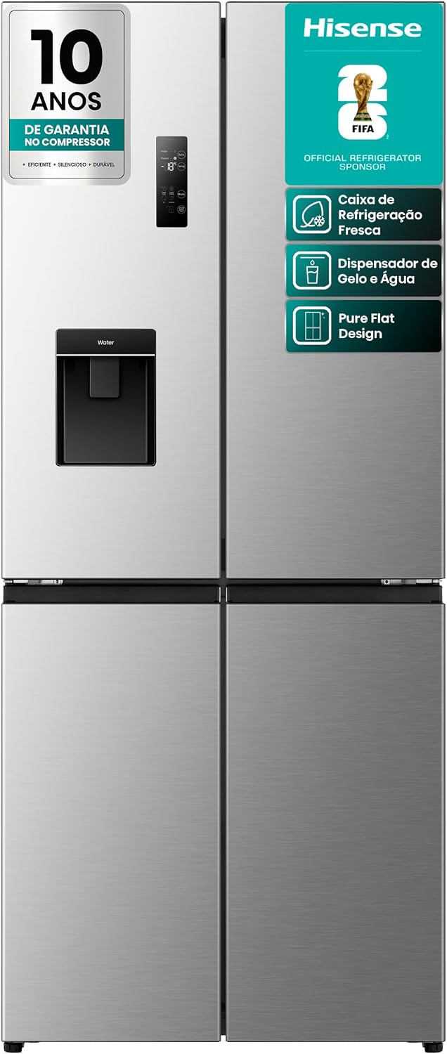 Geladeira Hisense Multidoor 460L Frost Free Inverter Inox 127V