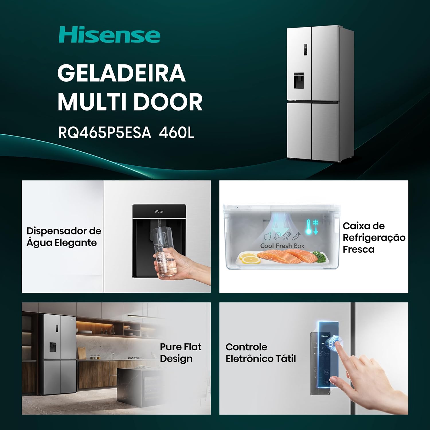 Ajuda a comunicar porte físico, presença visual na cozinha e impacto do design no ambiente.
