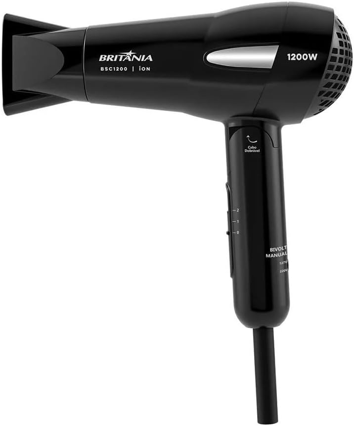 Britânia Secador de Cabelos Bsc1200 Íon Tourmaline 1200W Preto Bivolt Automático