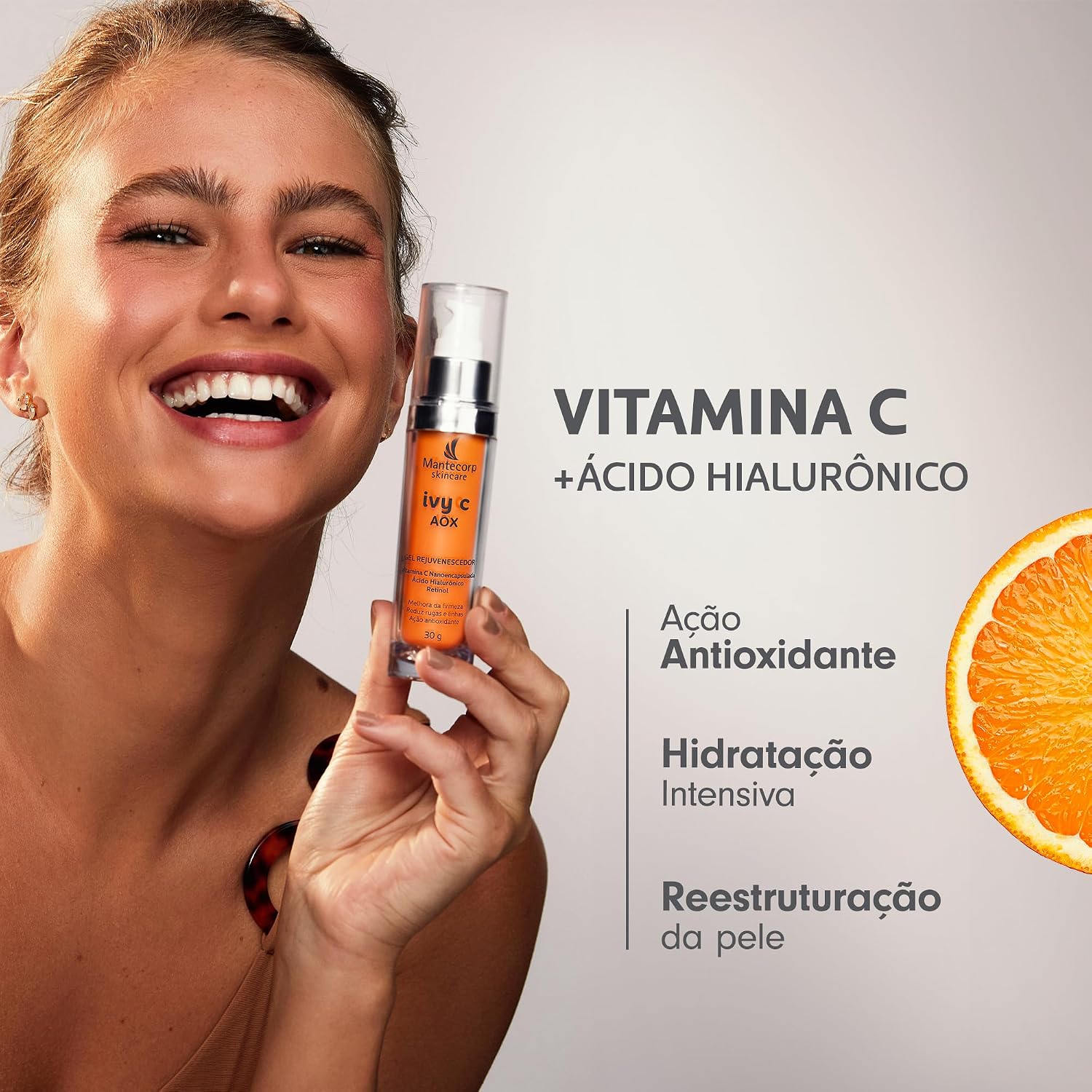 Destaca a proposta funcional do gel, especialmente ativos e promessa de cuidado antissinais.