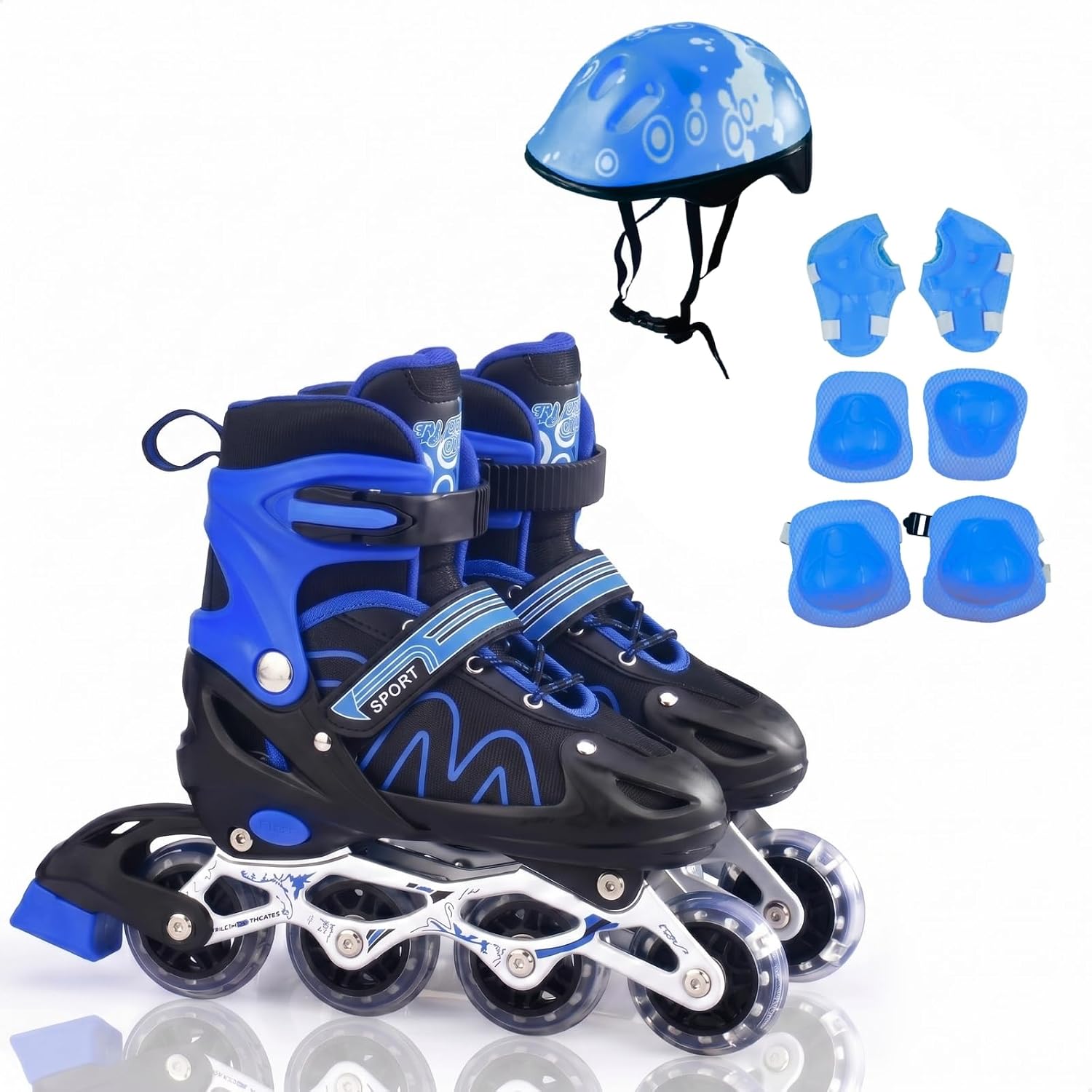 Patins Infantil 4 Rodas Inline Ajustável 4 Tamanhos Kit Proteção Bolsa e Capacete