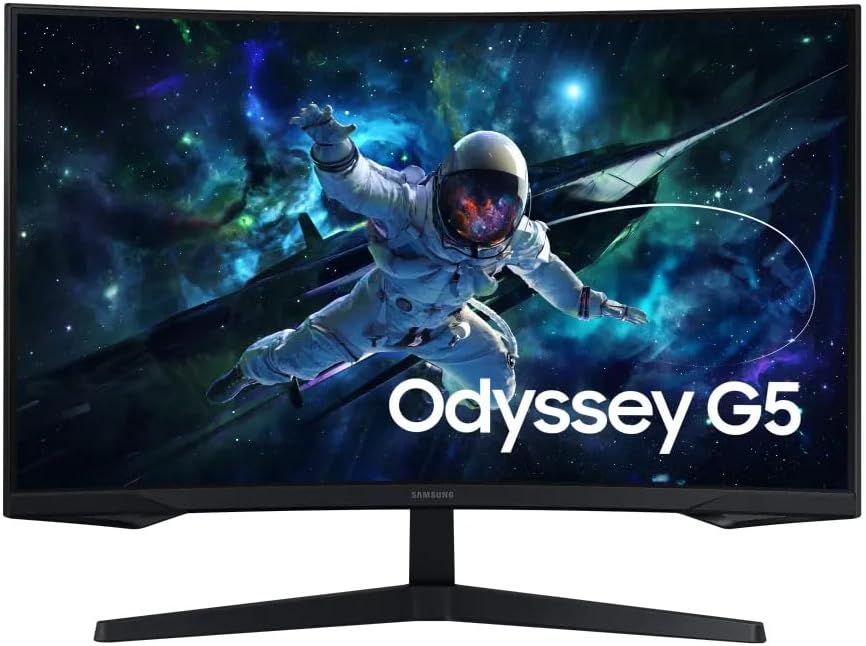 Apresenta a visão geral do produto, reforçando tamanho, formato curvo e proposta gamer.