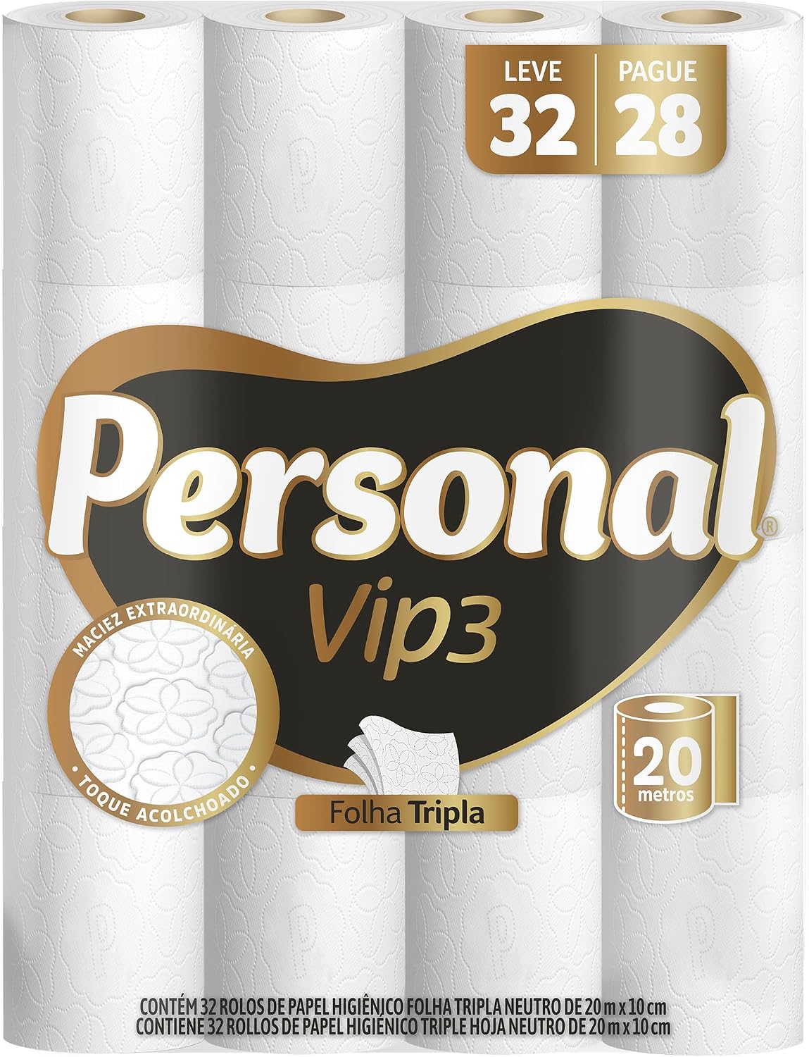 Personal Papel Higiênico Vip Folha Tripla, 32 Rolos de 20M