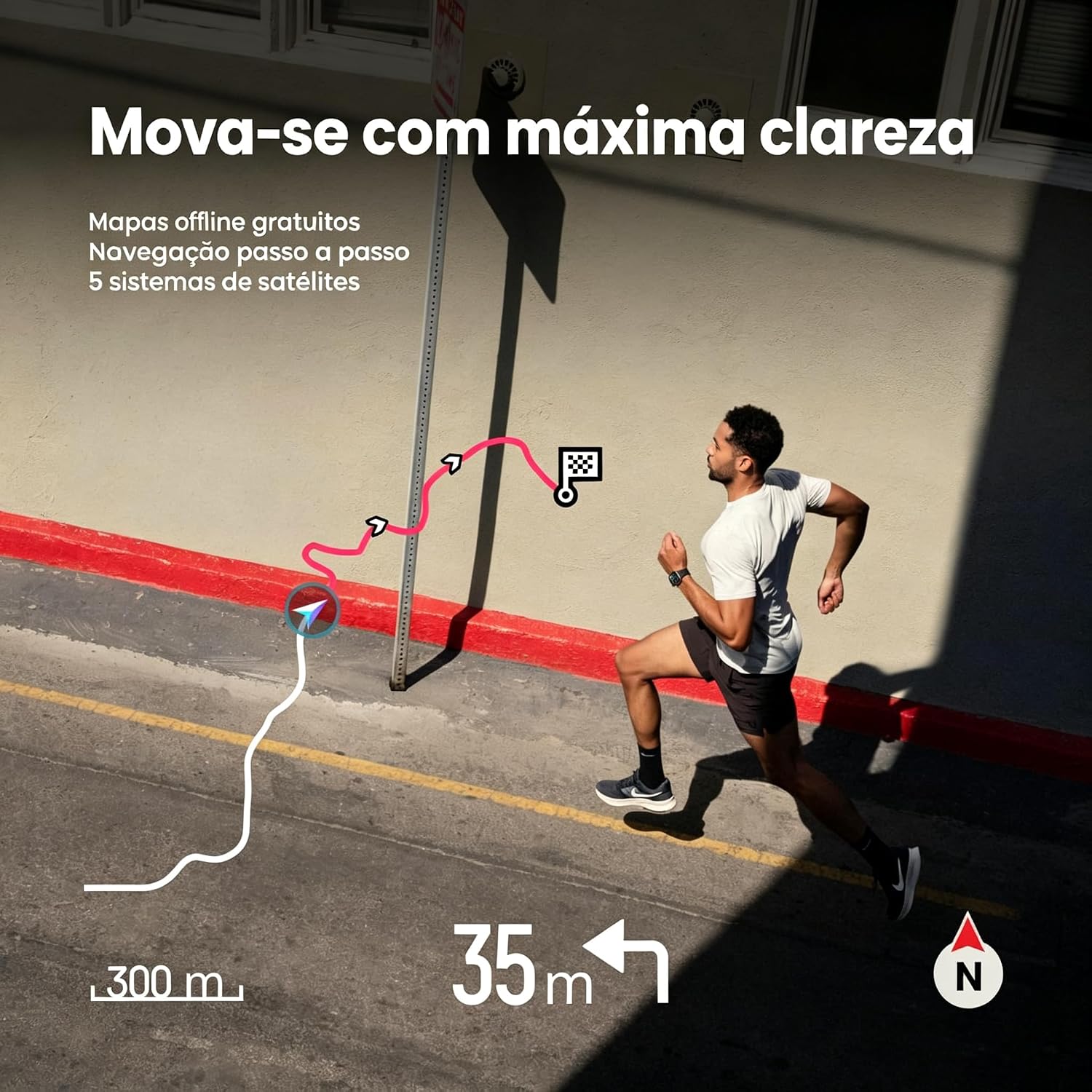 Demonstra o uso esportivo e a leitura de dados durante atividades.