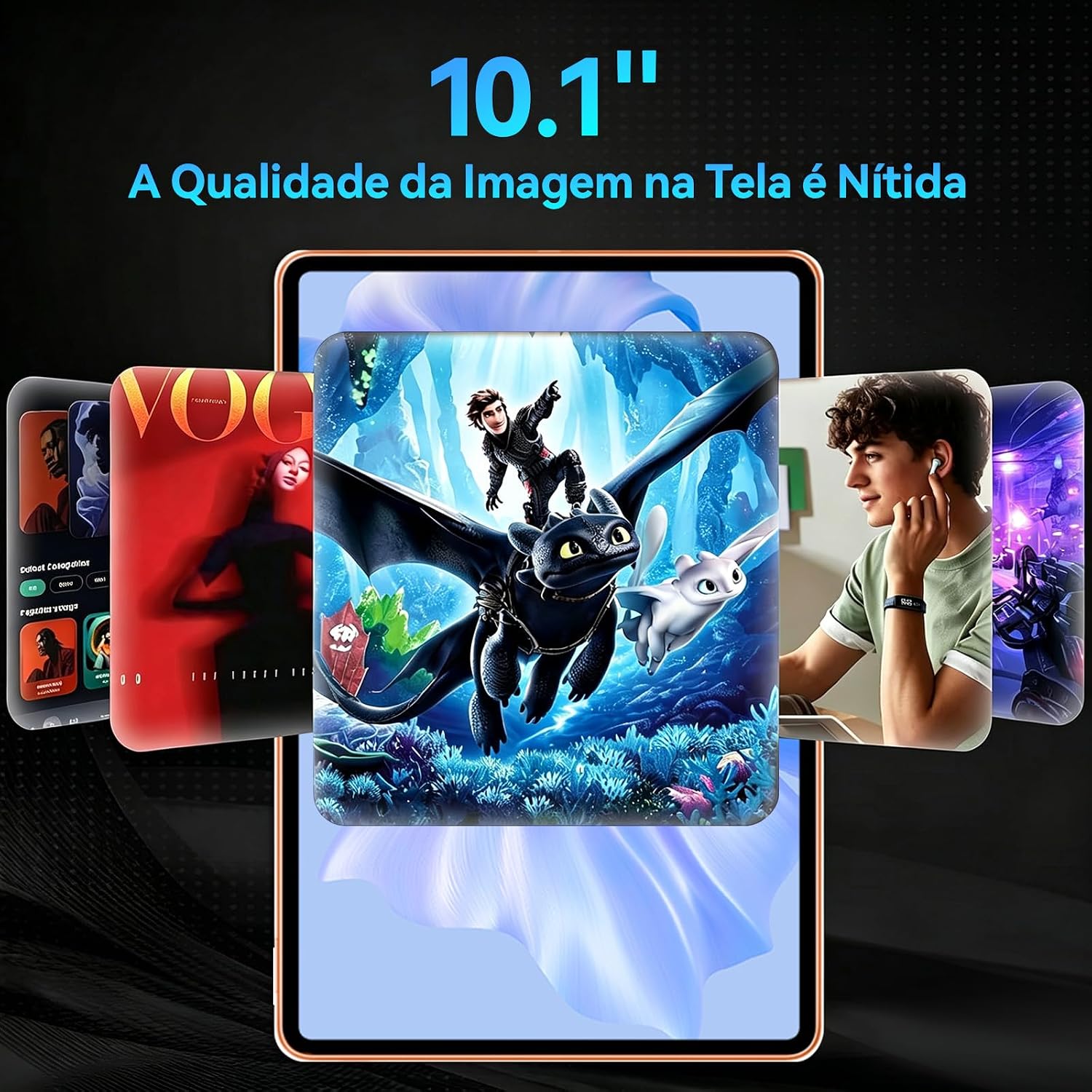 Mostra como o tablet se encaixa no dia a dia, reforçando versatilidade para estudo, trabalho e lazer.