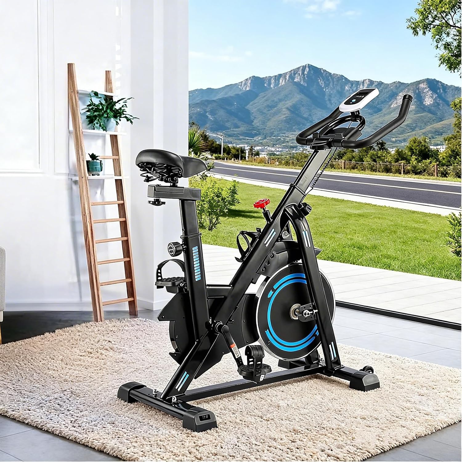 Apresenta o produto como um equipamento de treino doméstico compacto, com destaque para o design, a estrutura e o conjunto geral.