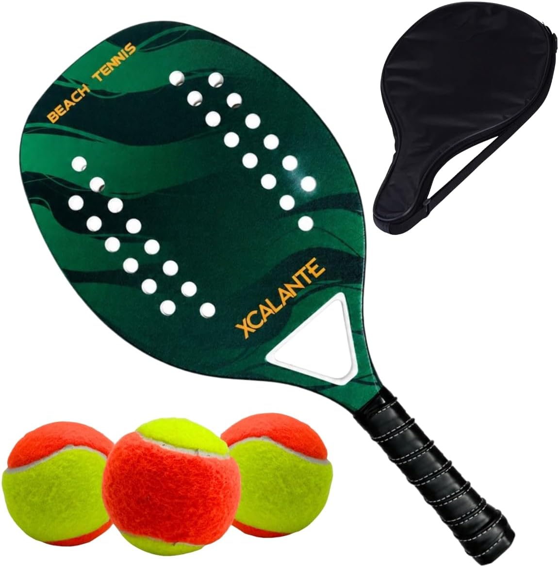 Kit Raquete para Beach Tennis Profissional Em Fibra Carbono com Capa Protetora e 3 Bolinhas de Beach Tennis para Iniciantes e Profissionais