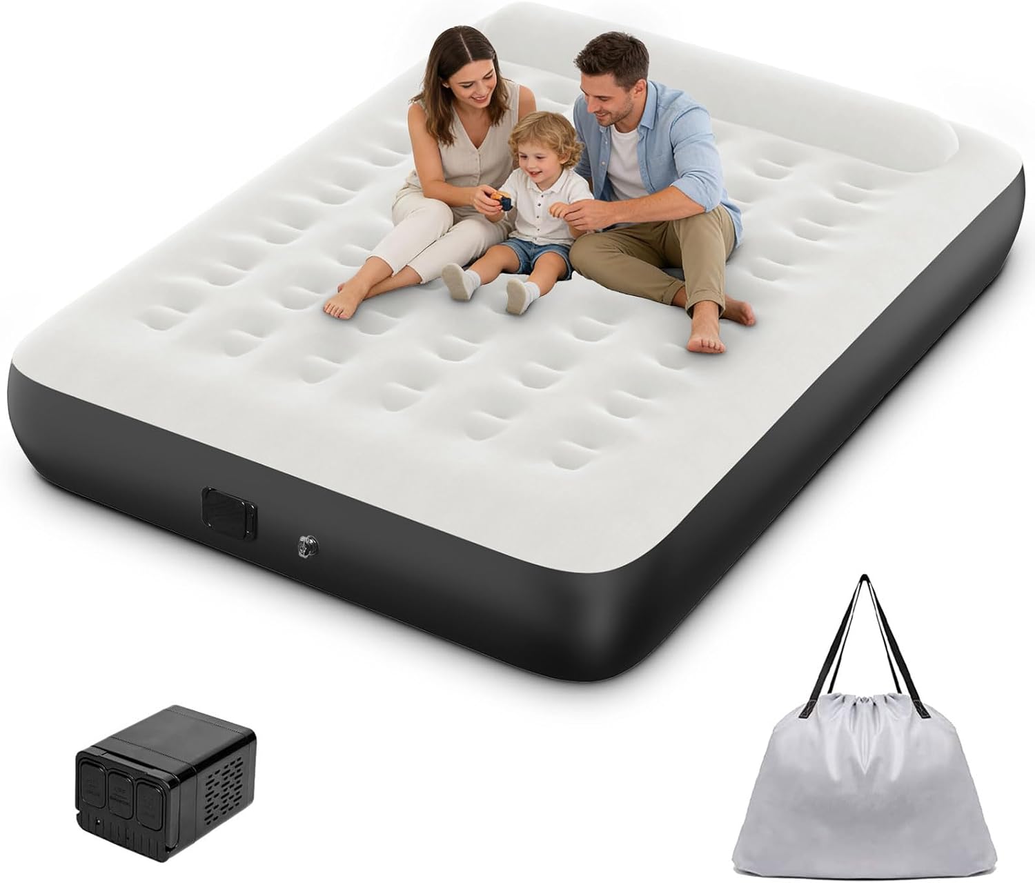 Trailabo Colchão Inflável Queen Size 203 * 151Cm com Bomba de Ar Elétrica Recarregável Embutida