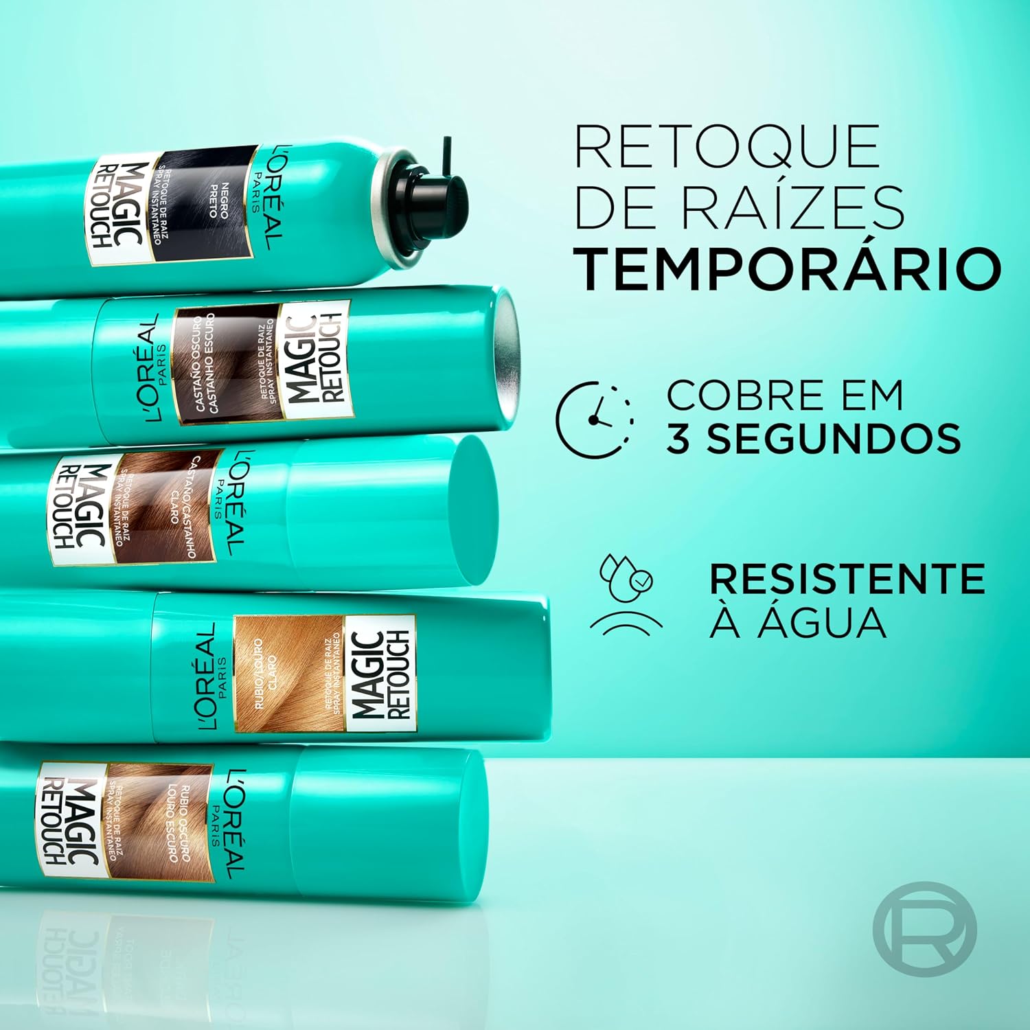 Mostra o spray como solução rápida para retoque de raiz no dia a dia.