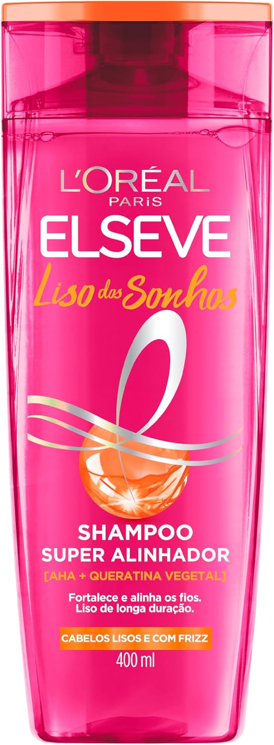 L'oréal Paris Elseve Liso dos Sonhos Shampoo Super Alinhador, com Queratina Vegetal e Aha, Alinhamento Capilar Em Casa, Controle de Frizz e Liso de Longa Duração, 400Ml