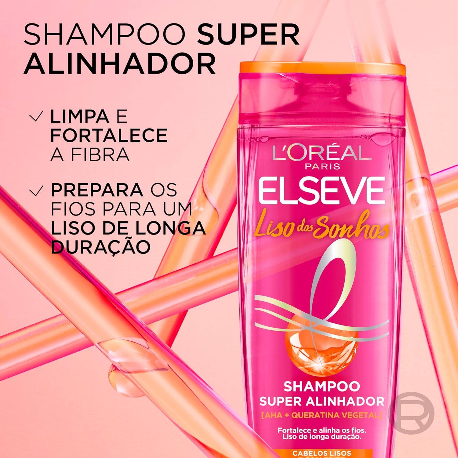Benefícios centrais e proposta de performance do shampoo no alinhamento capilar.