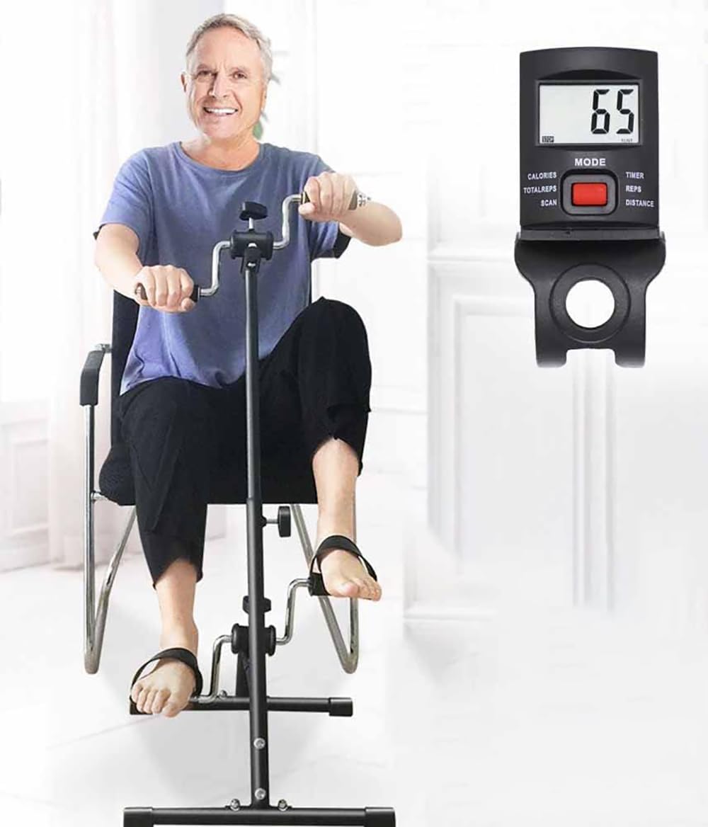Mini Bicicleta Ergométrica com Monitor, Pedal Exercitador para Idosos - Treino Seguro para Pernas, Braços e Joelhos Em Casa, Altura Ajustável, Ideal para Fitness de Idosos Em Domicílio