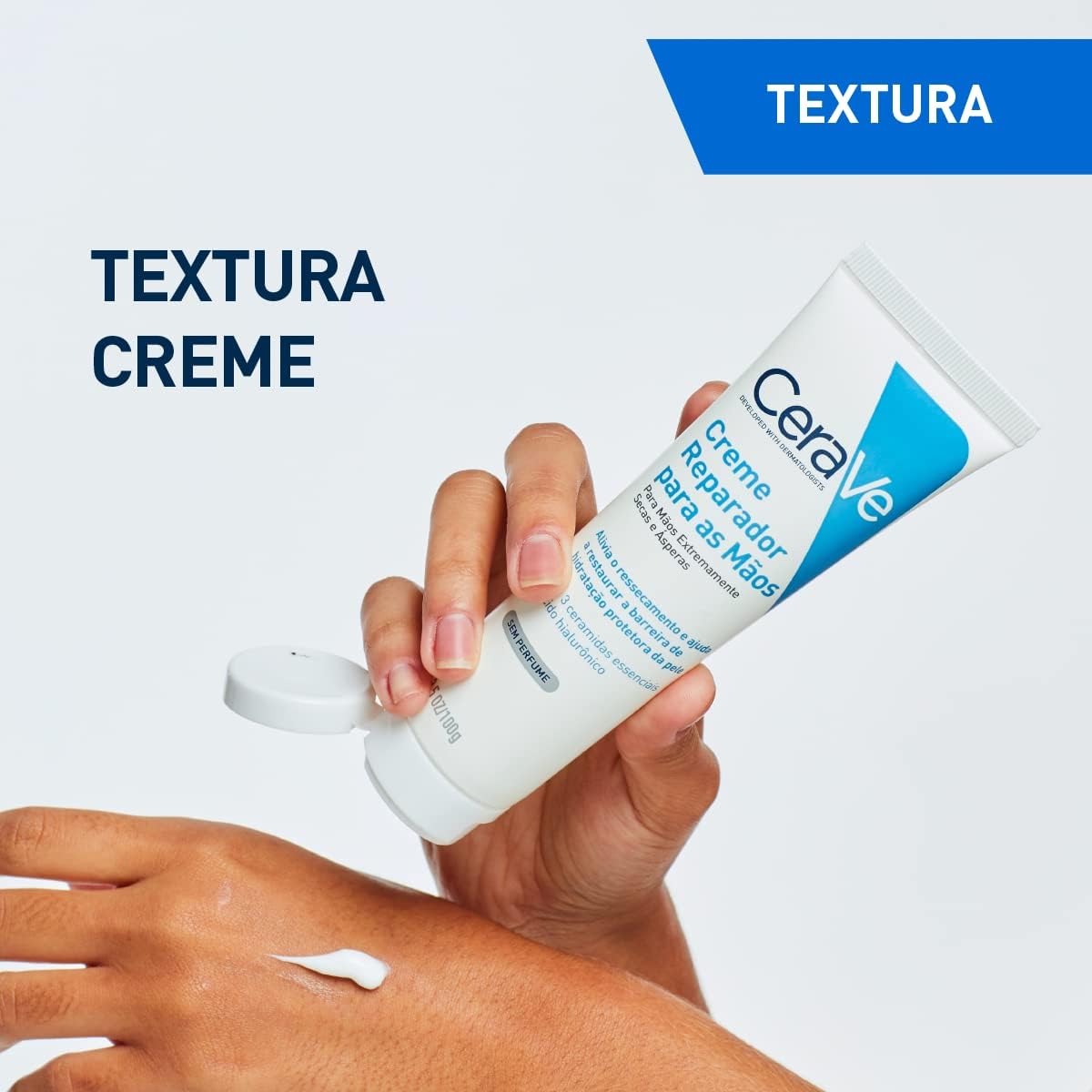 Destaca o uso real do creme nas mãos e a ideia de hidratação prática no dia a dia.