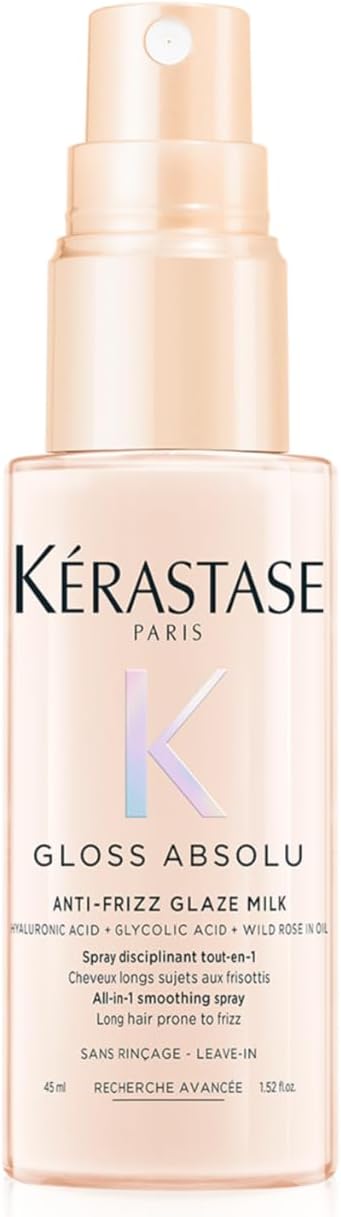 Kérastase, Spray, Gloss Absolu, Glaze Milk Anti-Frizz, para Todos os Tipos de Cabelos, com Ácido Hialurônico, Glicólico e Óleo de Rosa Silvestre, Proporciona Brilho, Protetor Térmico, 45Ml