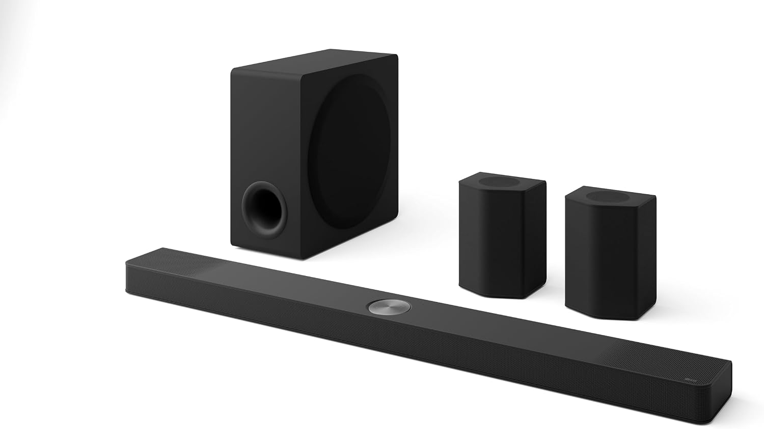 Apresentar o pacote completo e reforçar a proposta premium do home theater com caixa traseira e subwoofer.