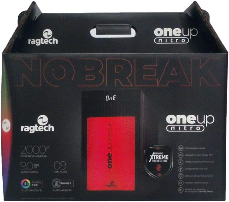 Mostra o nobreak funcionando como proteção para equipamentos em ambiente real.