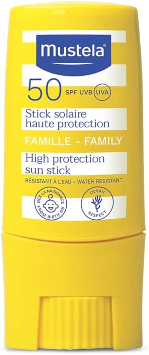 Mustela Protetor Solar Stick Fps 50 8G - Filtro Solar Facial Bastão - Alta Proteção Contra Raios Uva e Uvb para Bebês, Crianças e Adultos - Fórmula Hipoalergênica com Abacate Orgânico - Mustela Bebê