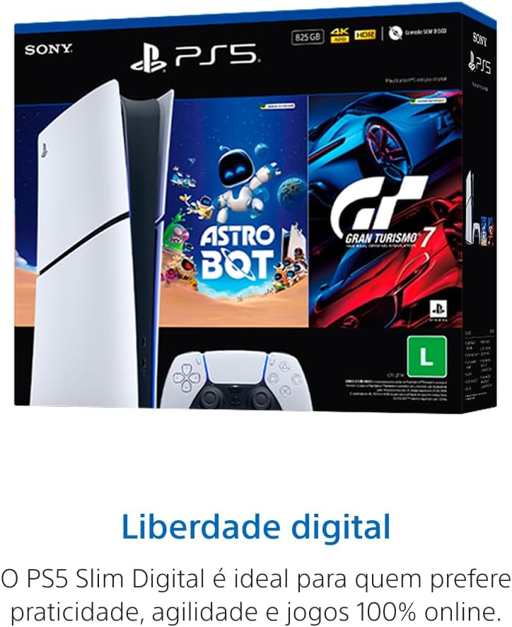 Destaca o design slim e o volume físico do aparelho, útil para avaliar espaço e estética no setup.