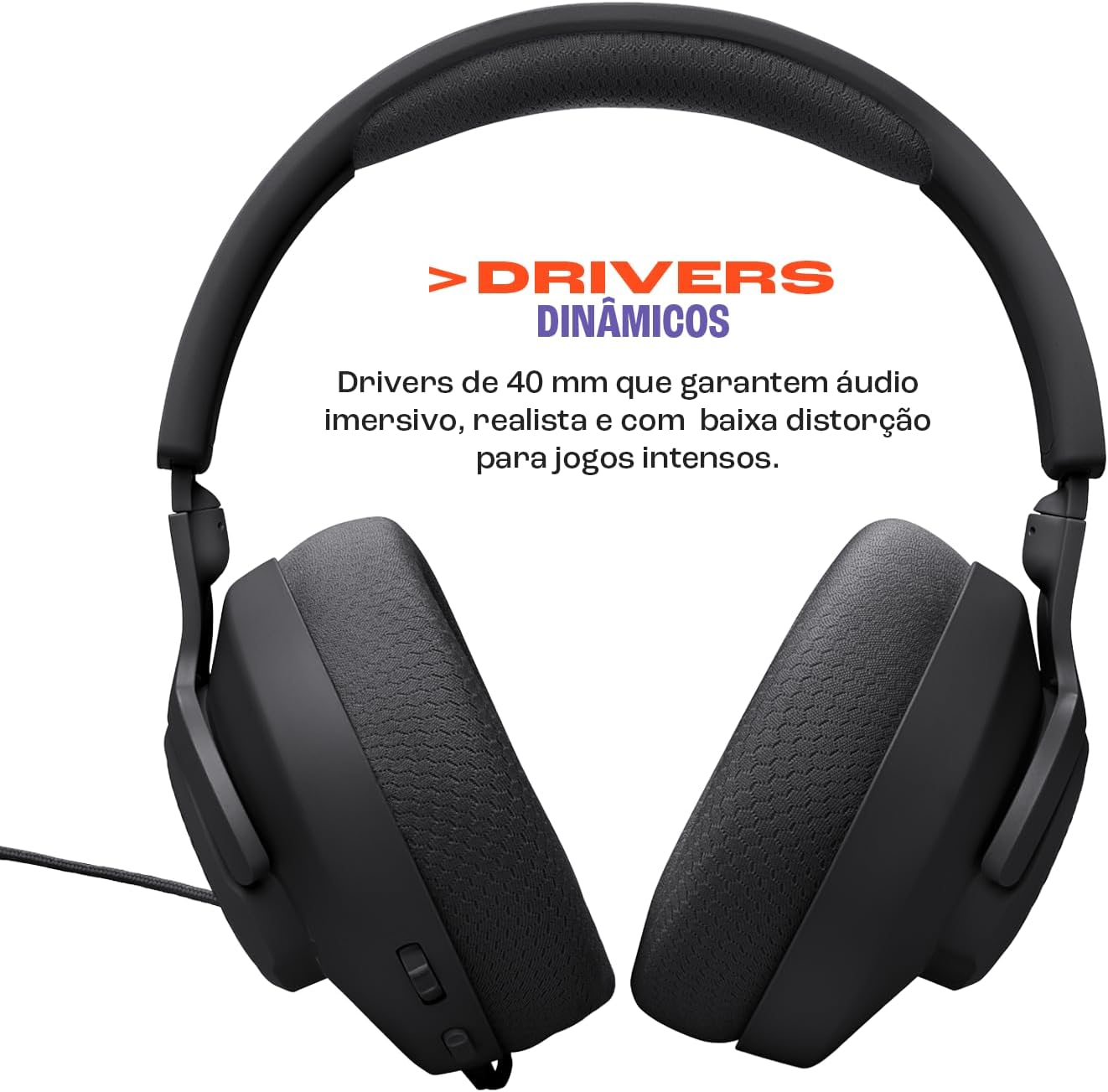 Ajuda a mostrar ergonomia, estrutura leve e formato geral do fone em uso.