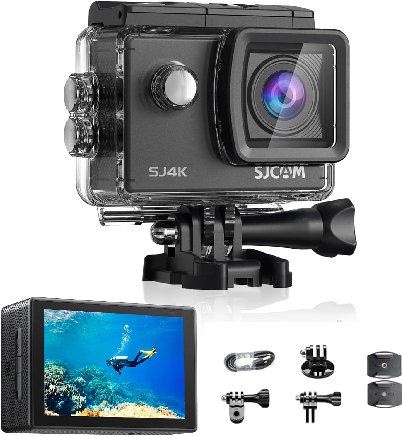 Sj~Cam Sj4000-Câmera de Ação À Prova D'água 30M,Filmadora 4K 40 Mp Eis de 3 Eixos, Câmera Subaquática À Prova D'água com Campo de Visão de 170°, Zoom de 5X (Tela Única)