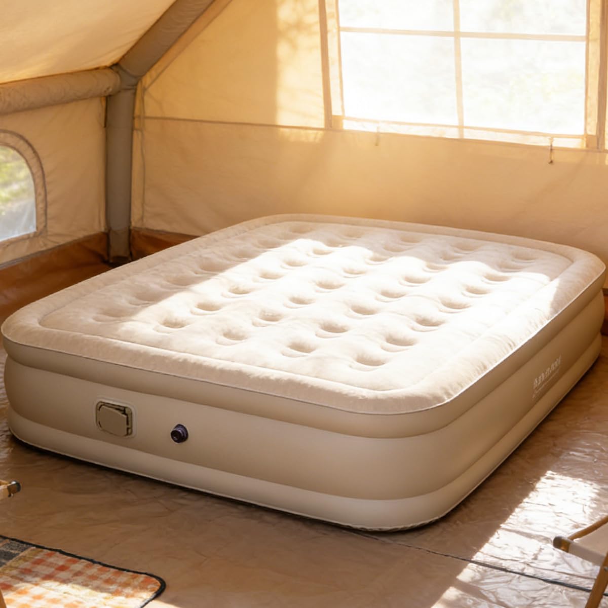 Colchão de Ar com Bomba Elétrica Recarregável Integrada - Superfície Flocada Antiderrapante, para Uso Em Casa, Viagens e Acampamento (Casal Xl