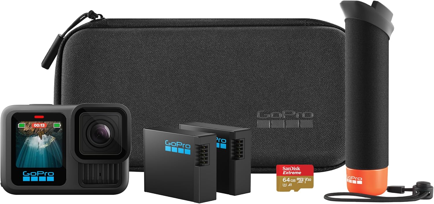 Câmera de Ação Gopro Hero13 Black, 5.3K60, 27Mp, Hypersmooth 6.0, Gps, Wi‑Fi 6, À Prova D'água 10M com Kit de Acessórios