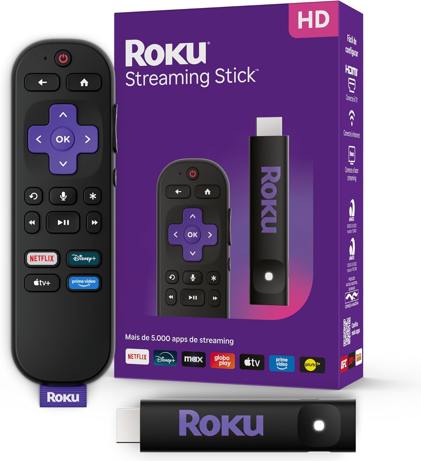 Mostra o produto completo e reforça a ideia de solução simples para transformar a TV em Smart TV.