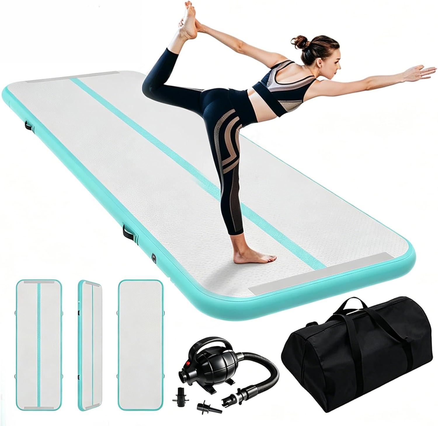 220V Tapetes de Ginástica para Uso Doméstico,Colchonete Inflável para Exercícios,3 * 1 * 0.1M Tapete de Treinamento de Ginástica,Com Bomba de Ar Elétrica,Inflação Rápida e Fácil de Transportar