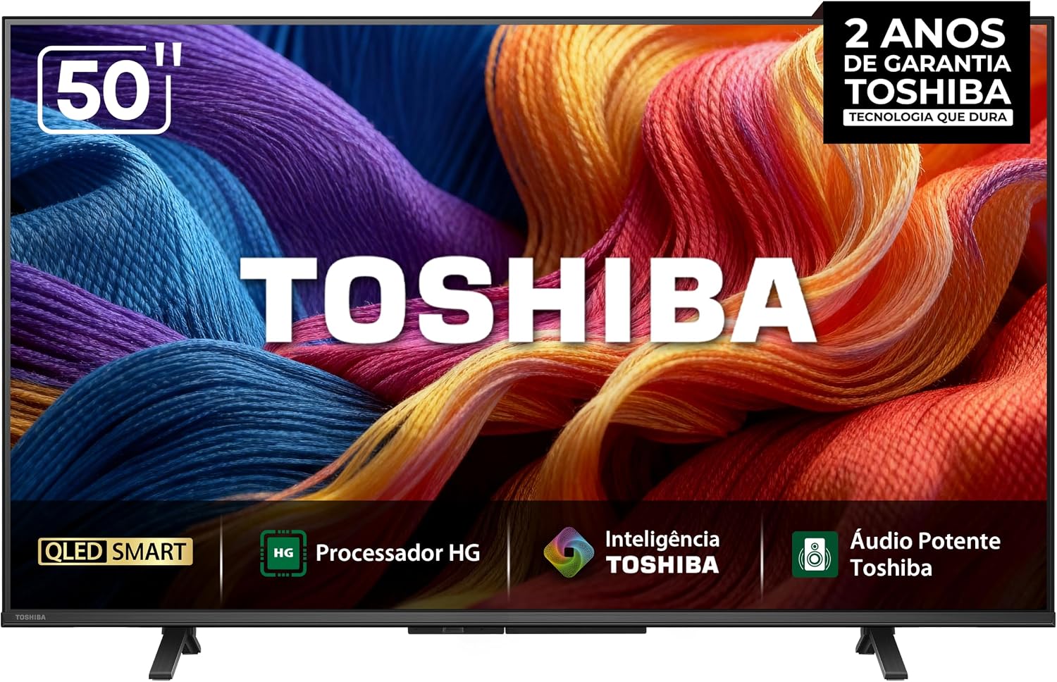 Apresenta o produto completo, reforçando tamanho de 50 polegadas, estética e posicionamento visual da linha.