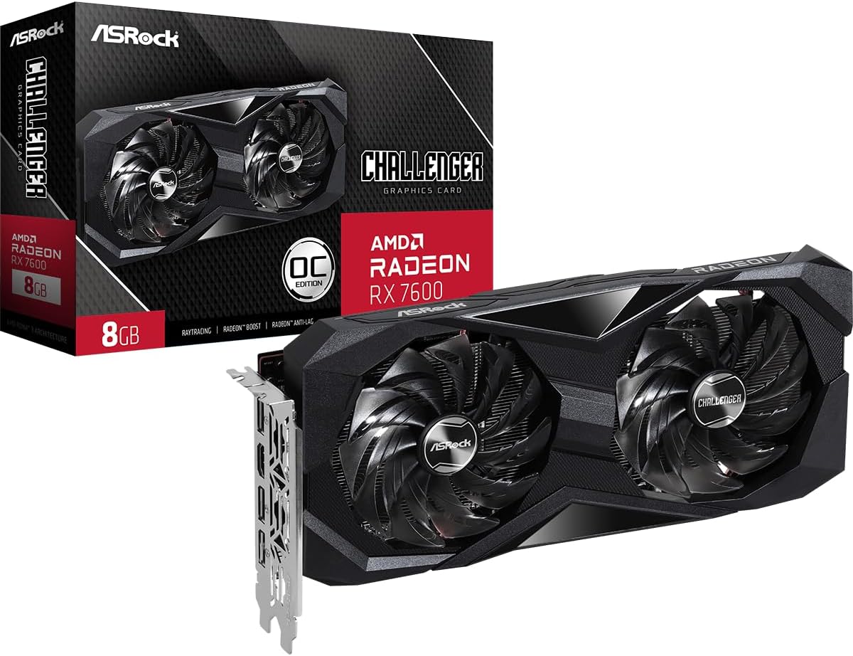 Placa de Vídeo Asrock Radeon Rx 7600 Challenger Oc, 8Gb, Gddr6, 128-Bit, Fsr, Ray Tracing, Preto