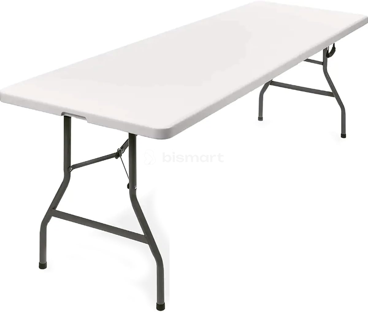 Destaca a visão geral do produto, o tamanho da mesa e o visual limpo do tampo branco com estrutura resistente.