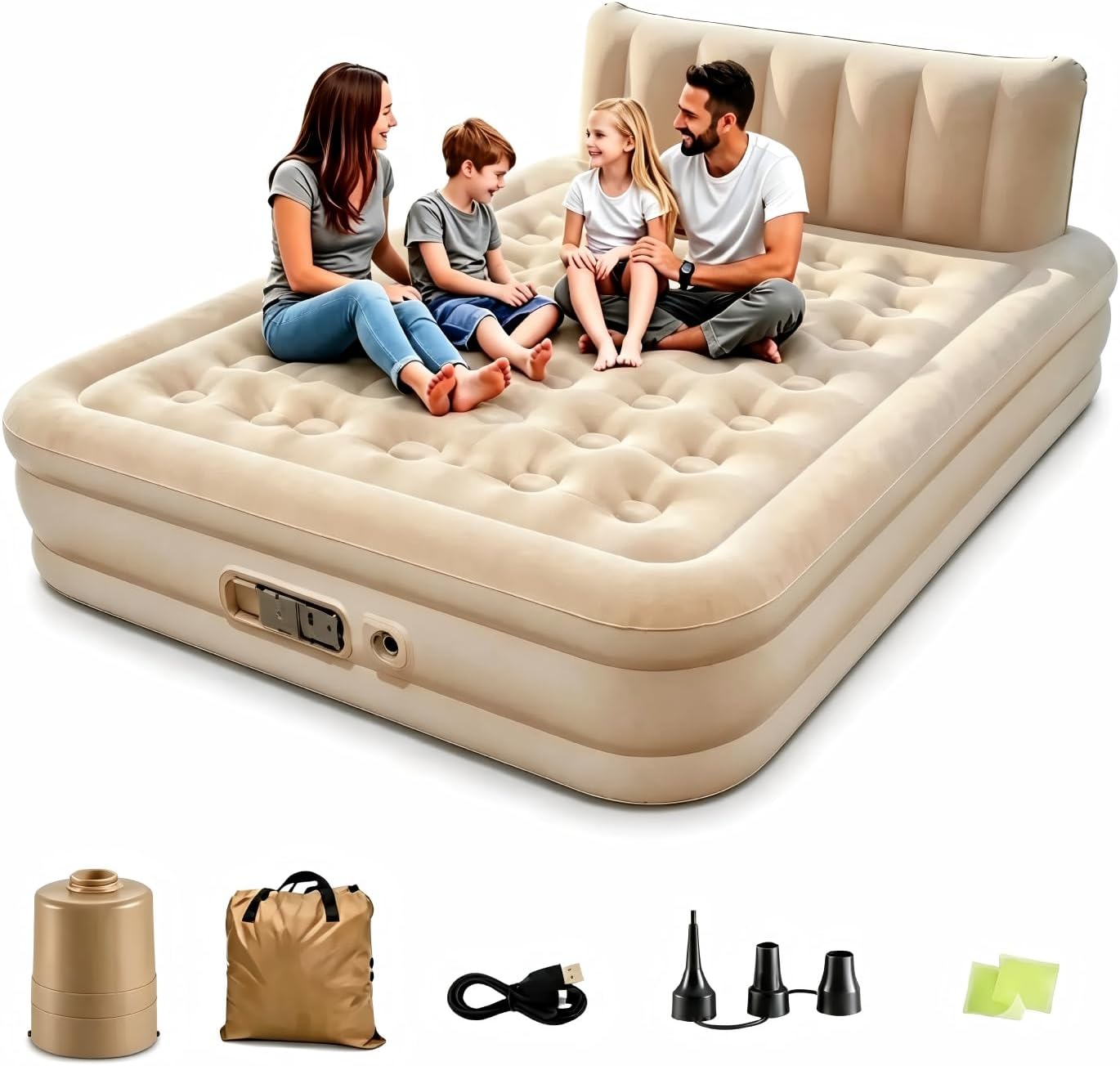 Bemmy Colchão Inflável Solteiro/Double com Bomba Rápida Inflação/Deflação, Terno Comfort, Camping, Viagem, Portátil Impermeável 200 * 152 * 40Cm